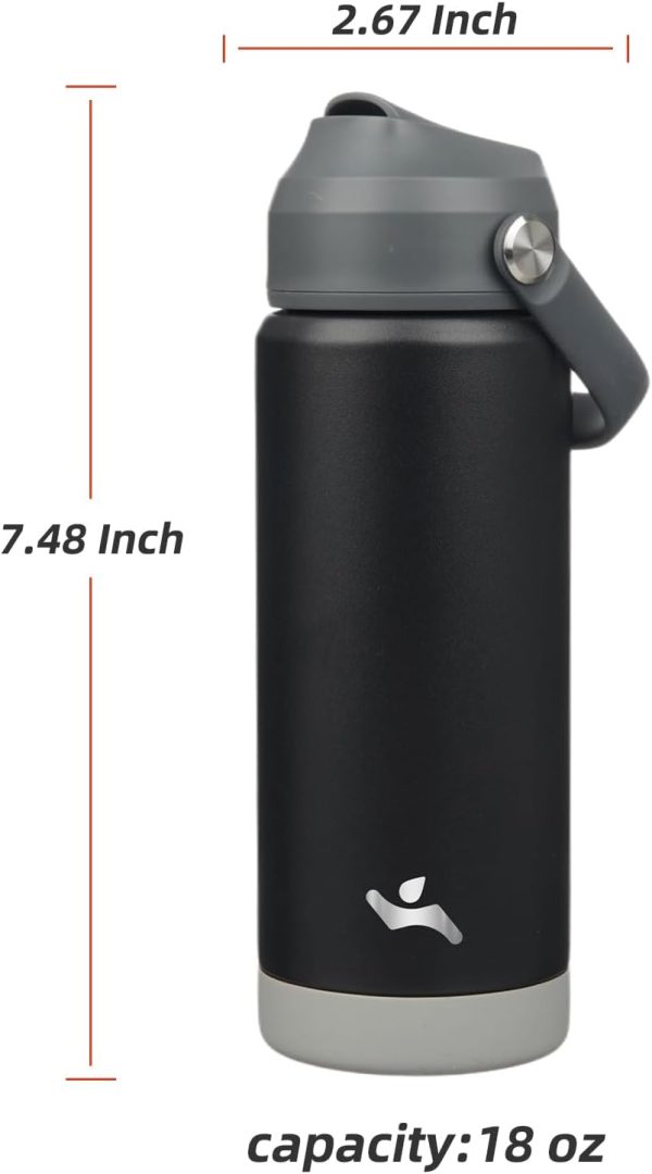 Insulated Water Bottle with Straw Lid,18 oz Stainless Steel Vacuum Metal Bottle with Silicone Handle,Black - Image 7