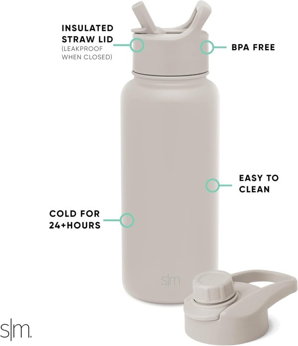 Simple Modern Water Bottle with Straw and Chug Lid Vacuum Insulated Stainless Steel Metal Thermos Bottles | Reusable Leak Proof BPA-Free Flask for Sports | Summit Collection | 32oz, Almond Birch - Image 7