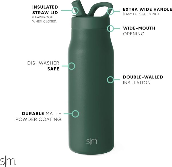 Simple Modern Water Bottle with Straw lid | Insulated Stainless Steel Thermos | Reusable Travel Water Bottles for Gym & Sports | Leak Proof & BPA Free | Mesa Collection | 34oz, Forest - Image 6