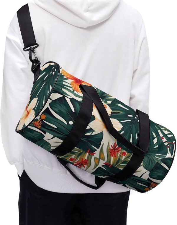 Travel Gym Duffle Bag, Tropical Summer Hawaiian Flower Palm Leaves Print Duffle Bags,womens Mens Gym Bag,gym Bags,gym Bag with Shoe Compartment, 17.7in/9in/9in - Image 7