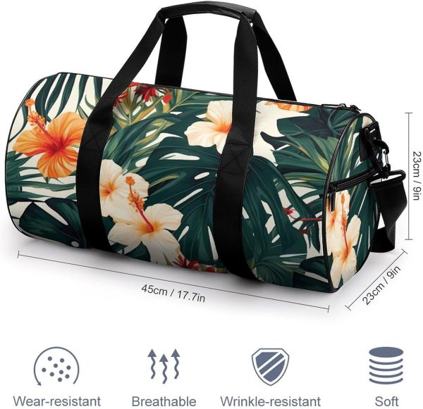 Travel Gym Duffle Bag, Tropical Summer Hawaiian Flower Palm Leaves Print Duffle Bags,womens Mens Gym Bag,gym Bags,gym Bag with Shoe Compartment, 17.7in/9in/9in - Image 5