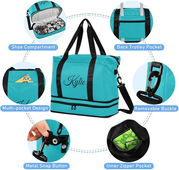 Teal Custom Gym Bag for Women Men Personalized Duffel Bag with Shoe Compartment Weekender Bags Carry On Bag Overnight Bag for Gym Travel Yoga Men Sport Women - Image 3