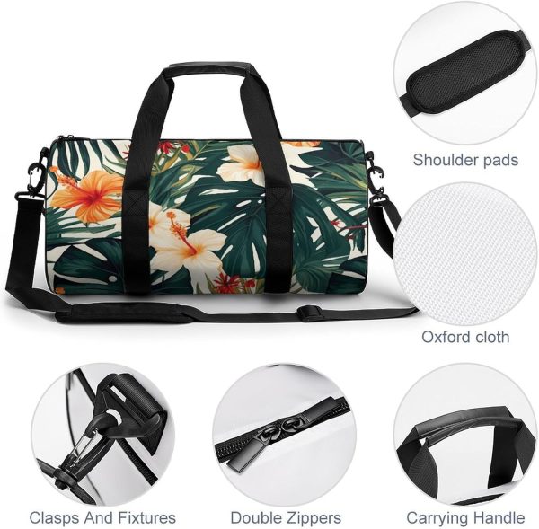 Travel Gym Duffle Bag, Tropical Summer Hawaiian Flower Palm Leaves Print Duffle Bags,womens Mens Gym Bag,gym Bags,gym Bag with Shoe Compartment, 17.7in/9in/9in - Image 4