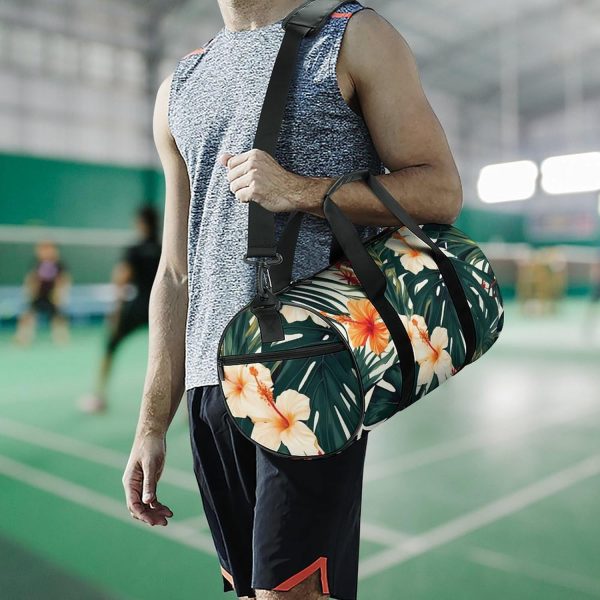 Travel Gym Duffle Bag, Tropical Summer Hawaiian Flower Palm Leaves Print Duffle Bags,womens Mens Gym Bag,gym Bags,gym Bag with Shoe Compartment, 17.7in/9in/9in - Image 3