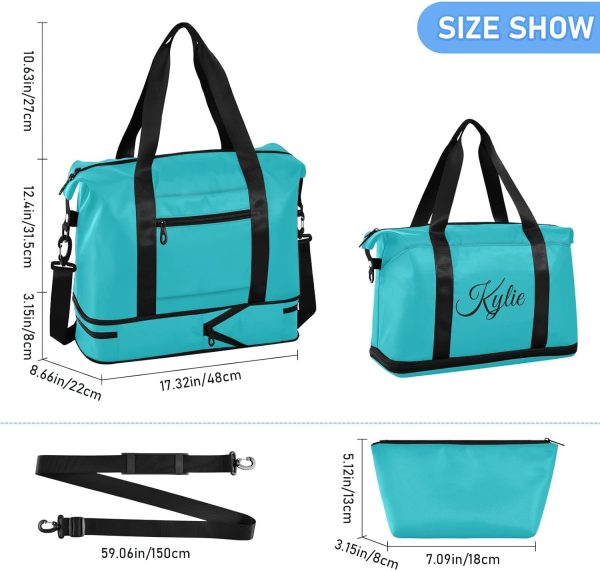 Teal Custom Gym Bag for Women Men Personalized Duffel Bag with Shoe Compartment Weekender Bags Carry On Bag Overnight Bag for Gym Travel Yoga Men Sport Women - Image 5